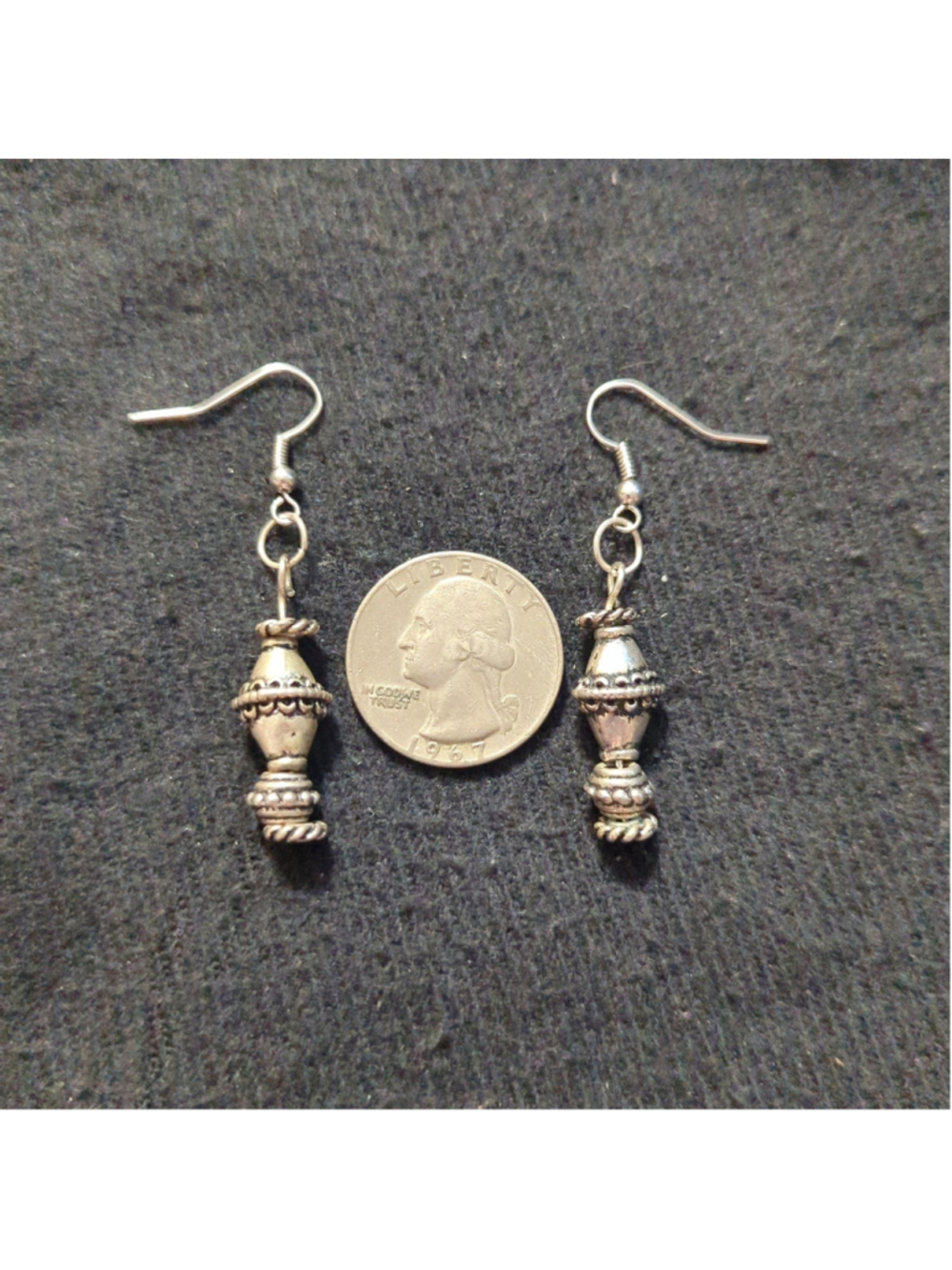 Silver Tone Metal Beaded Dangle Statement Earrings - Picture 2 of 2
